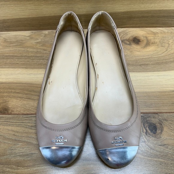 Coach Chelsea Beige Flats Womens 8.5 Beige Leather Cap Toe Ballet - Picture 3 of 11
